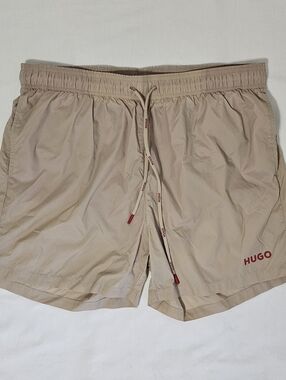 HUGO Boss Men’s XXL Beige Swim Trunks Nylon Lined Logo Shorts